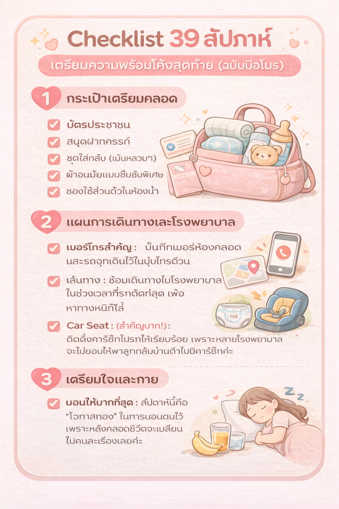 Checklist 39 สัปดาห์: เตรียมความพร้อมโค้งสุดท้าย (ฉบับมือโปร)